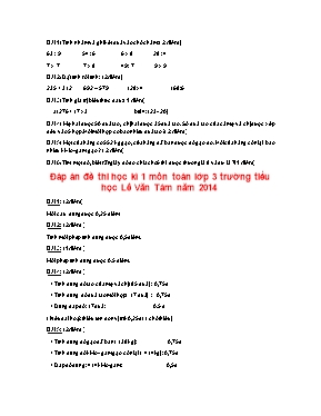 Đề thi học kỳ I môn Toán Lớp 3 - Năm học 2014-2015 - Trường Tiểu học Lê Văn Tám (Có đáp án)
